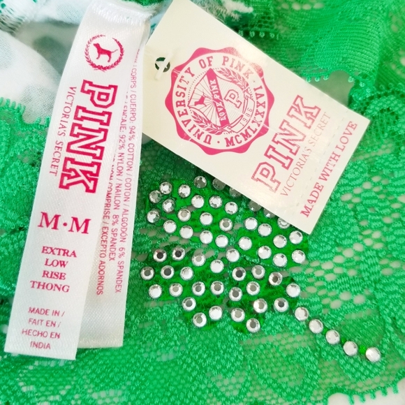 Victoria's Secret PINK Vintage Lace Rhinestone Crystal Low Rise Thong Panty NWT - Picture 8 of 12